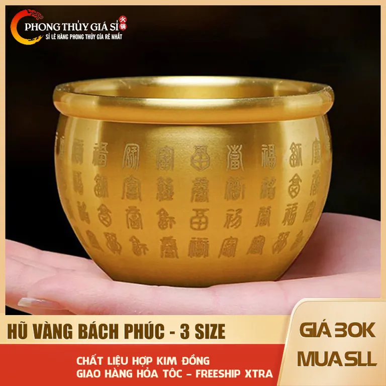 Chum Bách Phúc Đồng Thau Baifu  - Vật phẩm trang trí tài lộc đựng thỏi vàng, trang trí phong thủy