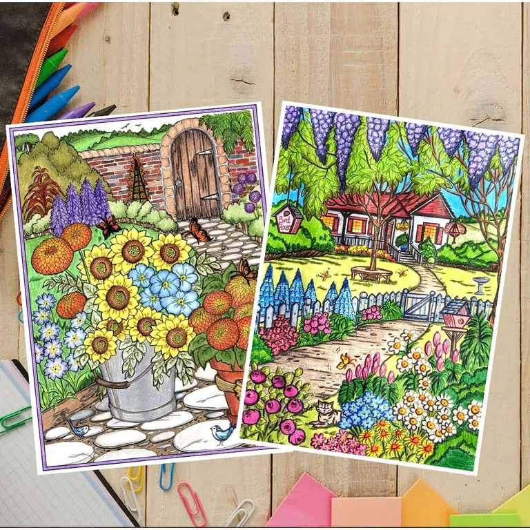 Bộ 12 tranh tô màu chủ đề Phong cảnh 2 giấy dầy đẹp TM2047