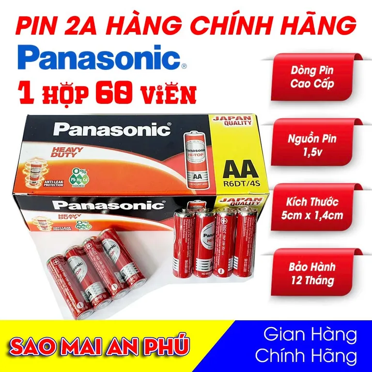 1 Hộp 60 viên Pin AA Panasonic R6DT/4S, Pin 2A Đỏ dùng nhiều thiết bị điện tử - Pin micro không dây