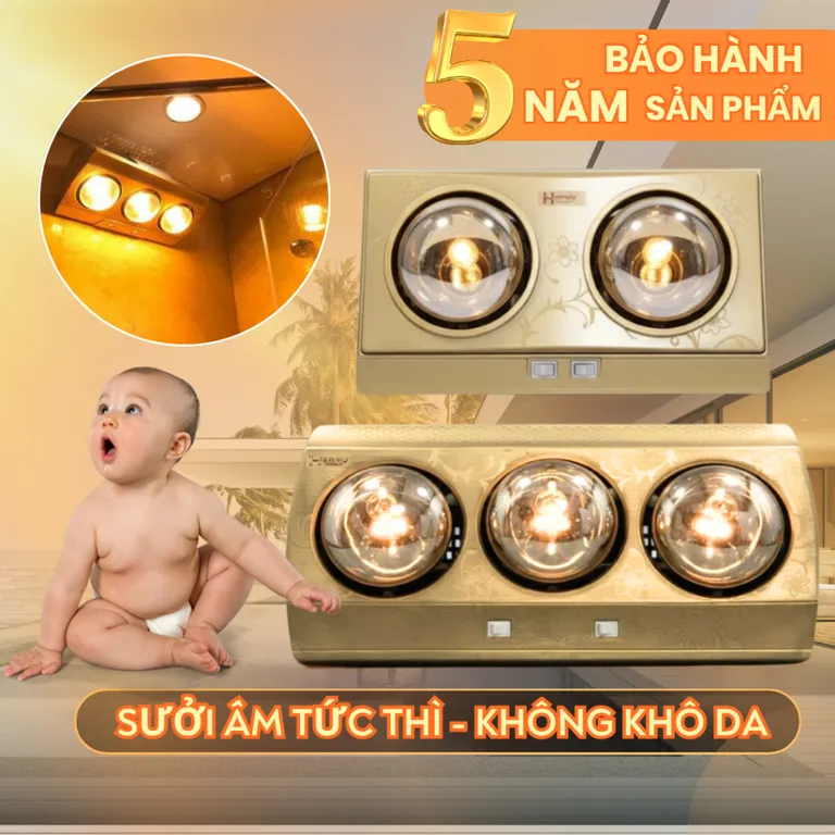 Đèn sưởi nhà tắm HOMELY ấm tức thì, không chứa tia UV, không khô da, tiết kiệm điện