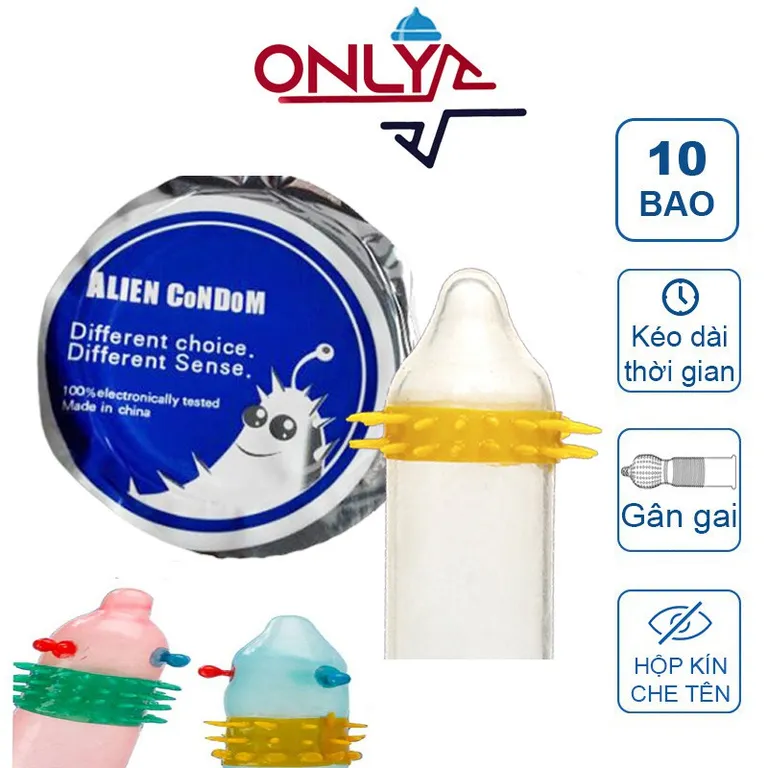 Bao cao su đôn siêu gai Alien Bcs gân gai râu Super Gold vòng bi tăng khoái cảm