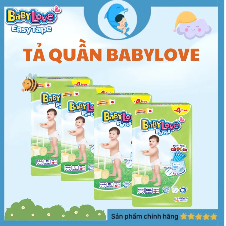 Tả/bỉm quần Babylove đủ size M48/L48/XL48/XXL48/3XL33 cho bé từ 6 - 25kg MECAHEO
