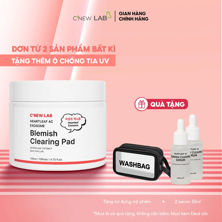 Toner pad Exosome làm sạch lỗ chân lông C'NEW LAB chiết xuất Diếp Cá ngăn ngừa mụn (70 miếng/140ml)