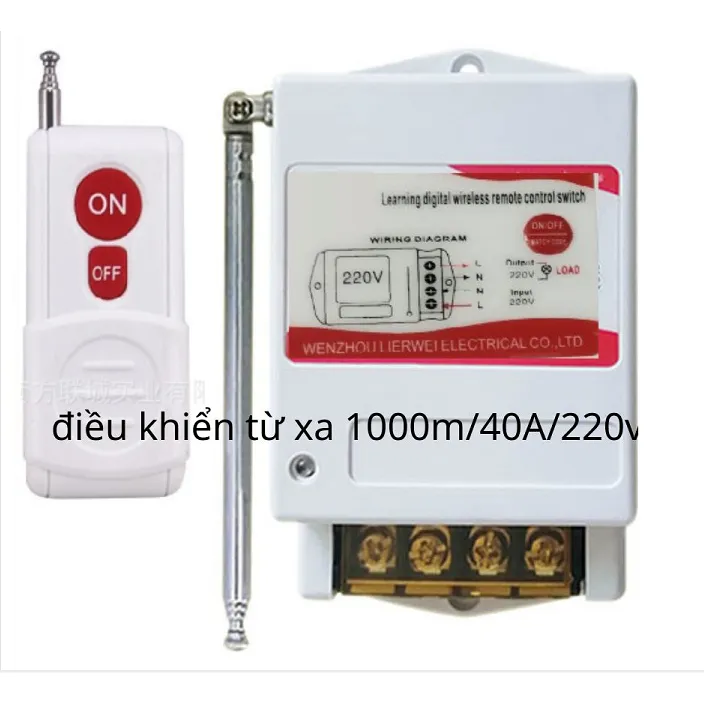 (Chip Biến áp) Bộ điều khiển từ xa bật tắt máy bơm nước 40A /1000 mét có ăng teng bắt sóng cực mạnh Loại tốt