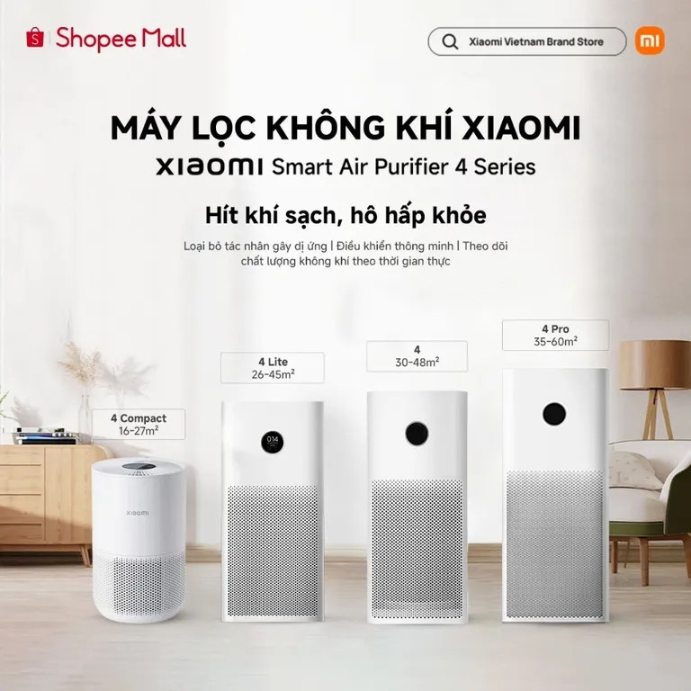 Máy Lọc Không Khí Xiaomi Mi Air Purifier 4 Compact/ 4 Lite/ Gen 4 - Sạch Bụi Mịn PM2.5, Phấn Hoa, Lông Thú Cưng