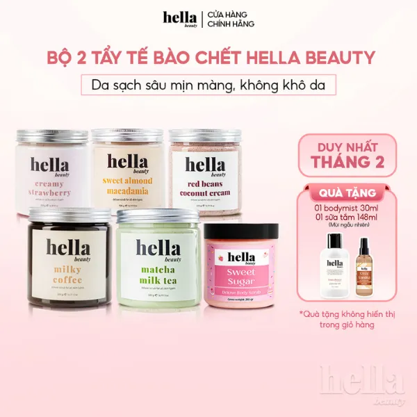 Bộ 2 tẩy tế bào chết body Hella Beauty 500 gam giúp làm sạch sâu hỗ trợ dưỡng sáng da