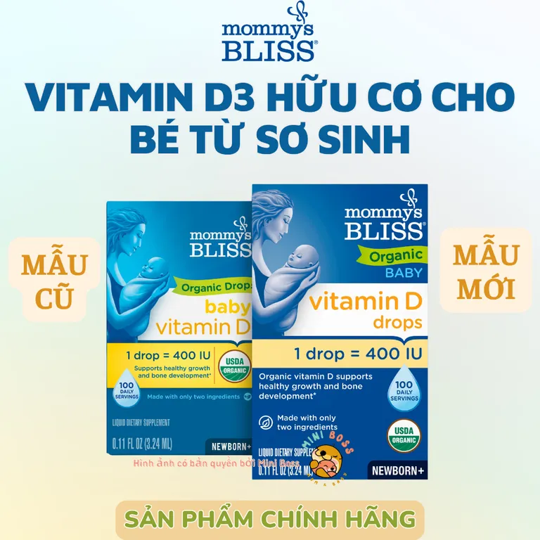 [Date 2027]Vitamin D3 Mommy's Bliss Organic - D3 hữu cơ siêu sạch của Mỹ
