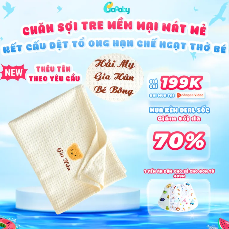 Chăn Cho Bé Sơ Sinh Sợi Tre Mềm Mịn Chăn Hè Cho Bé Bafaby Không Gờ May Vải Không Xương Thoáng Mát Cho Mùa Hè – 406