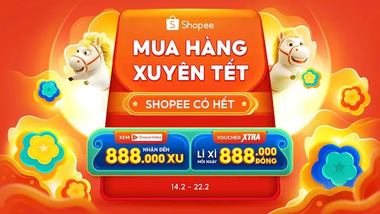 Shopee Mua Hàng Xuyên Tết 2026: Voucher Lì Xì 888K Mỗi Ngày - Nhận 888K Xu