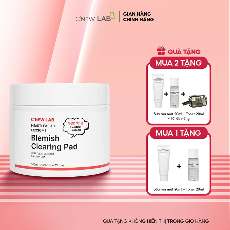 Toner pad Exosome làm sạch lỗ chân lông C'NEW LAB chiết xuất Diếp Cá ngăn ngừa mụn (70 miếng/140ml)