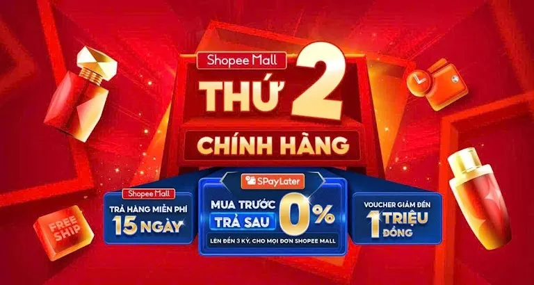 [Shopee] Thứ 2 Chính Hãng – Voucher Giảm Đến 1 Triệu & Mua Trước Trả Sau 0%