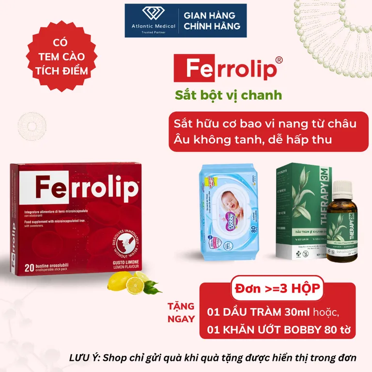 [Combo Quà Hời] Sắt Bột FERROLIP Bổ Sung Sắt Hữu Cơ Không Táo Bón Không Tanh Vị Chanh Cho Bà Bầu (Date Xa)