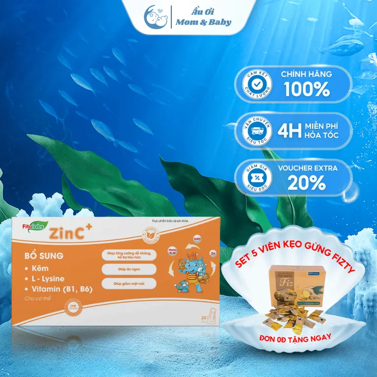 [CHÍNH HÃNG] Fitolabs ZinC Giúp Bé Ăn Ngon, Tăng Sức Đề Kháng,Tiêu Hóa Tốt, Tăng Hấp Thu Hộp 20 Ống