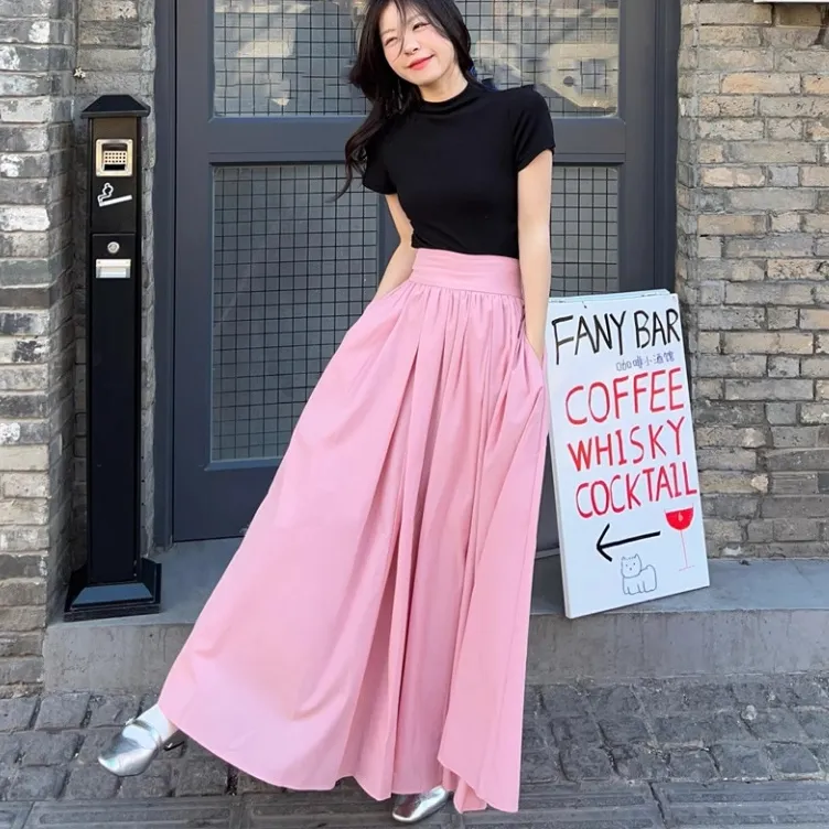 SUGAL - Chân Váy Nữ Dáng Dài Xòe Cạp Cao Bản Rộng Dày Dặn Phong Cách Hàn Quốc | CV NU 049V2