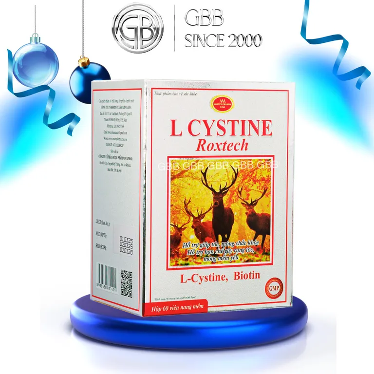Viên mọc tóc L Cystine Roxtech bổ sung biotin, sữa ong chúa, vitamin e giảm rụng tóc, chắc móng, đẹp da (Hộp 60 viên)