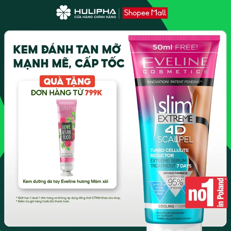 Kem Tan Mỡ Cấp Tốc Mạnh Mẽ Eveline Slim Extreme 4D Giảm Mỡ Cứng Bụng, Đùi Giúp Giảm Rạn Da, Sần Vỏ Cam Sau Sinh - 250ml