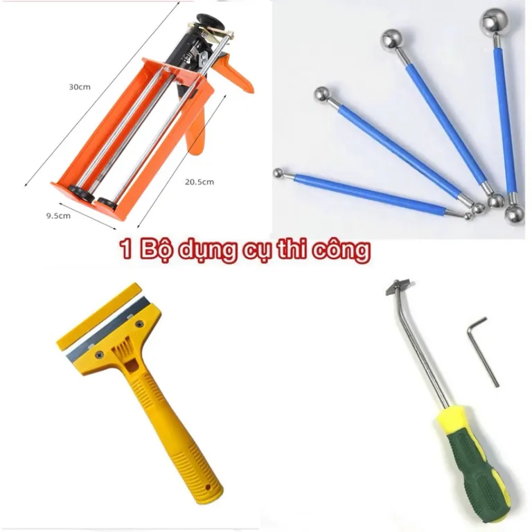 [COMBO Bộ Dụng Cụ] Thi Công Keo Chít Mạch Epoxy 2 Thành Phần - Keo Chà Ron AB 4 Món