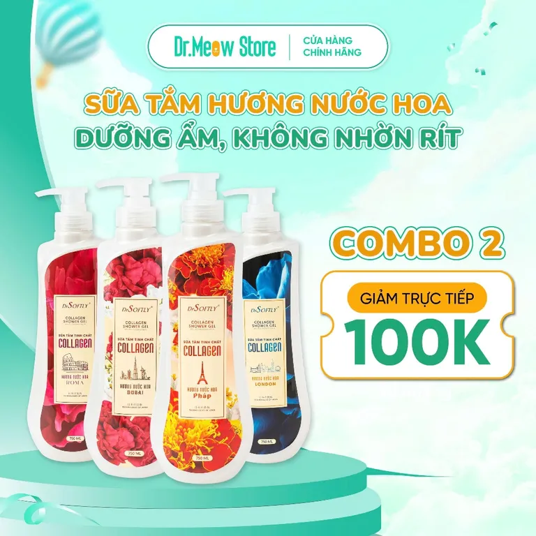 Sữa tắm DrSoftly tinh chất Collagen giúp cấp ẩm, lưu hương nước hoa Pháp, Dubai thơm mát lến đến 8H