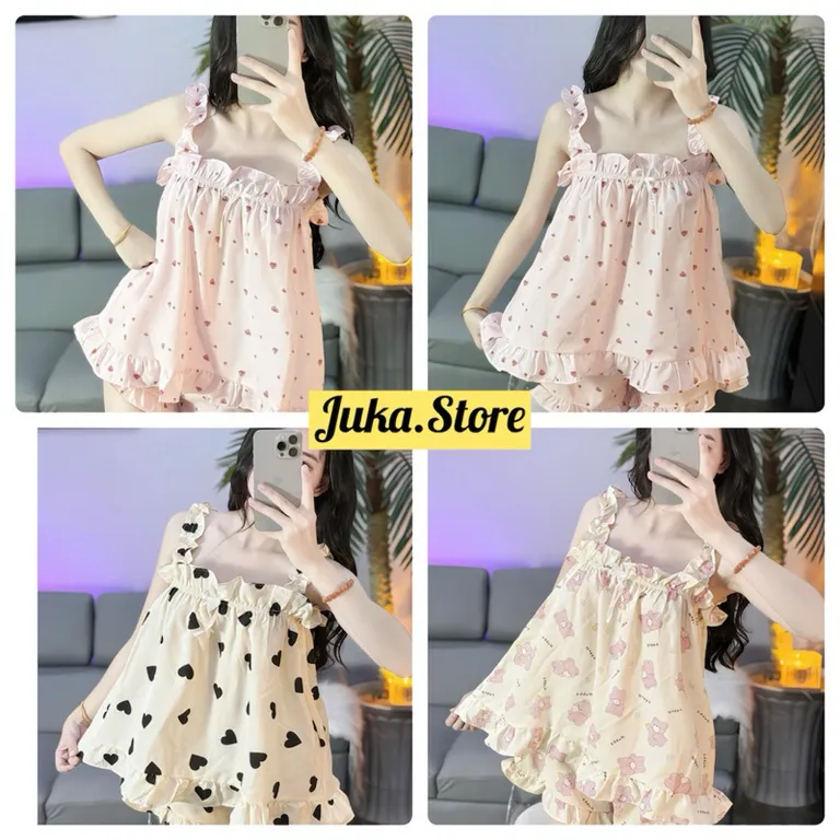 Bộ hai dây phối bèo mặc ở nhà mịn mát mùa hè Juka.Store