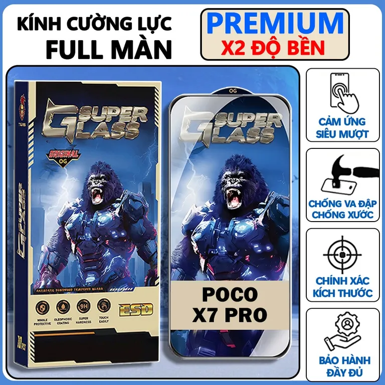 Kính cường lực Poco X7 Pro 5G trong suốt full màn.Miếng dán bảo vệ màn hình