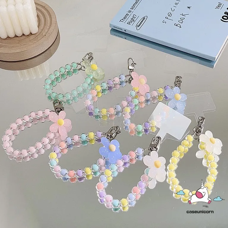 Vòng Tay Chuỗi Hạt Màu Kẹo macaron Gắn Dây Đeo Điện Thoại Phong Cách Hàn Quốc