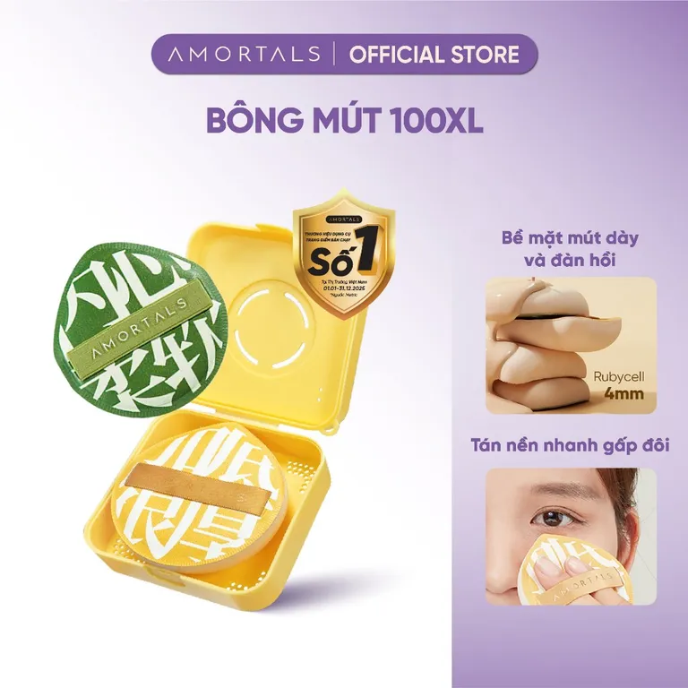 Bông Mút Trang Điểm 100 Amortals, Dày 4MM Đàn Hồi Cao, Tăng Khả Năng Che Phủ, Giúp Lớp Nền Mịn Mướt, Kèm Hộp Bảo Quản