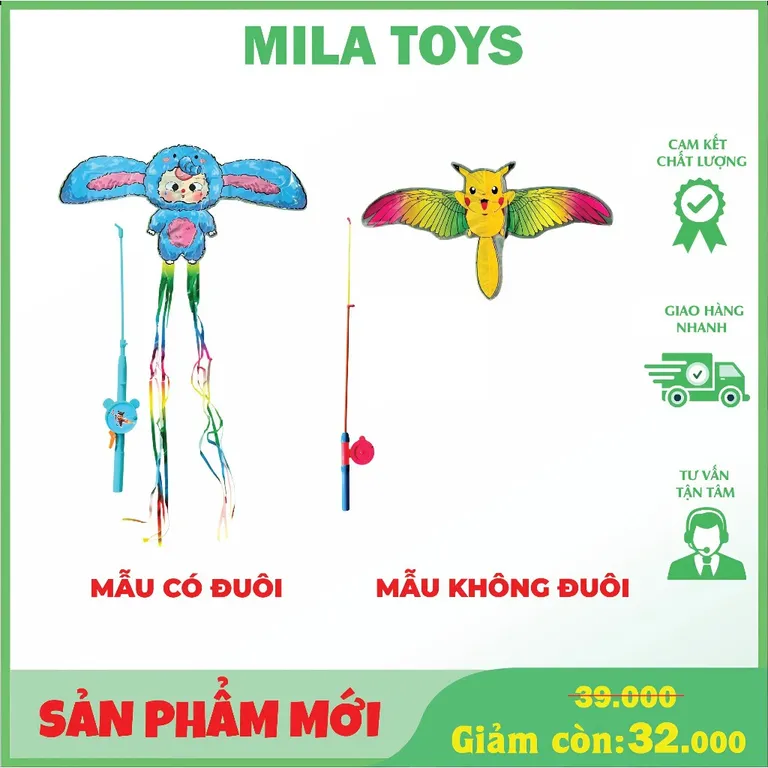 Diều cần câu mini cho bé (không đuôi - có đuôi)