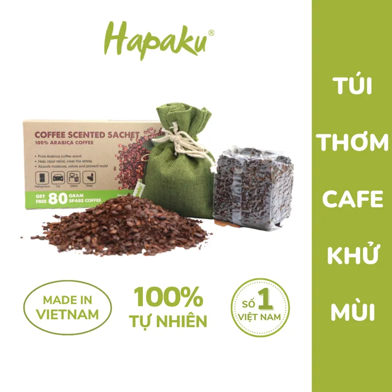 Túi Thơm Cà Phê Từ Arabica 100% Nguyên Chất Hapaku - Hút Ẩm Khử Mùi Ô Tô, Nhà Bếp, Tủ Quần Áo, Tủ Lạnh