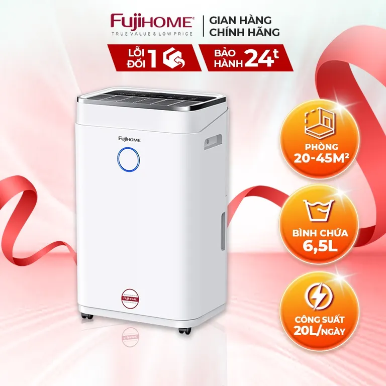 Máy hút ẩm công nghệ máy nén 20L/ngày nhập khẩu FUJIHOME DH20W Kết nối wifi - Công suất 20 lít/ngày