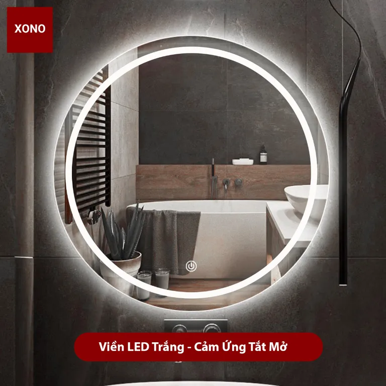 Gương tròn led treo tường XONO, có cảm ứng, bao bể vỡ, nhiều đường kính, gương nét nịnh mặt