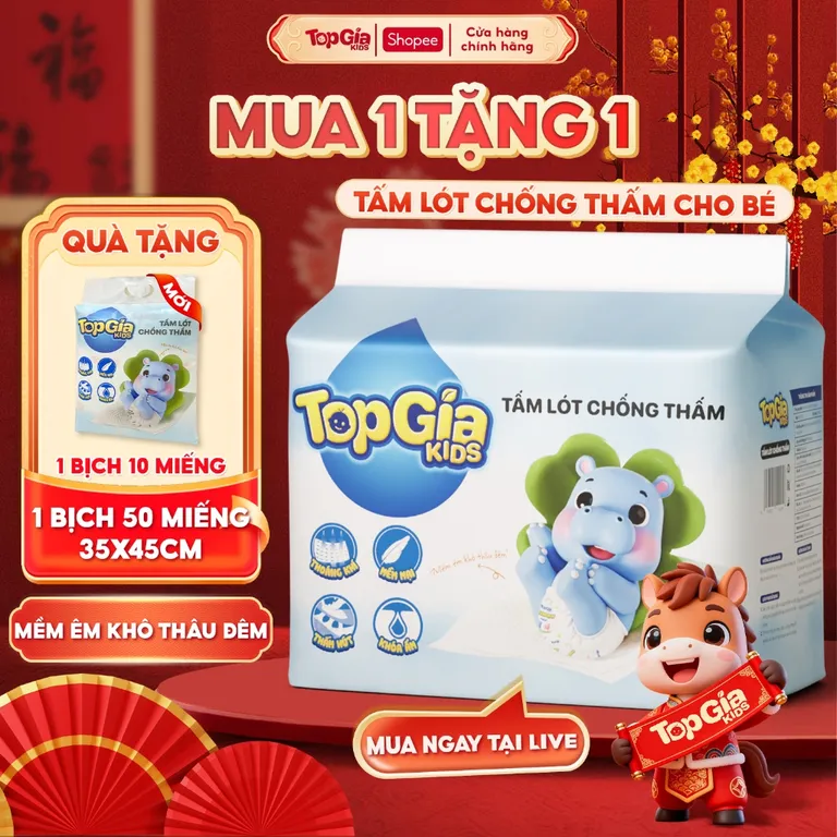 [MUA 1 TẶNG 1] Tấm Lót Chống Thấm Dùng Một Lần Topgiakids Thay Tã Cho Bé, Bịch 50 Miếng Lót Chống Thấm 35x45cm