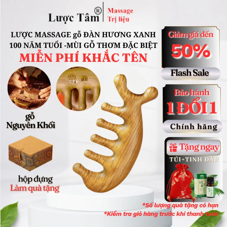 Lược massage đầu đa năng gỗ Đàn Hương Thơm cao cấp LƯỢC TÂM mùi thơm tự nhiên thư giãn hiệu quả