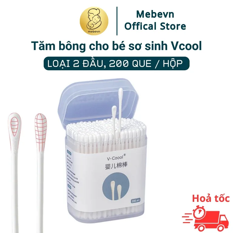 Tăm bông vcool 200 cái, Tăm bông cho bé sơ sinh, tăm bông 2 đầu cho bé, bông ngoáy tai cho bé