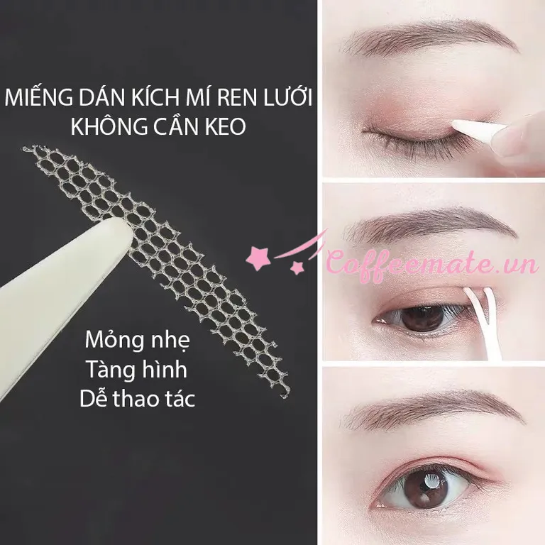 ⚡CM⚡Dán mí, kích mí lưới ren (1 vỉ 48 miếng) siêu mỏng, tàng hình sẵn keo dùng với nước