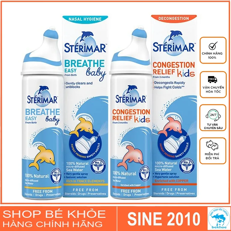 Xịt muối mũi Sterimar nước biển sâu xịt mũi cá heo vàng, cam Sterimar pháp 100ml