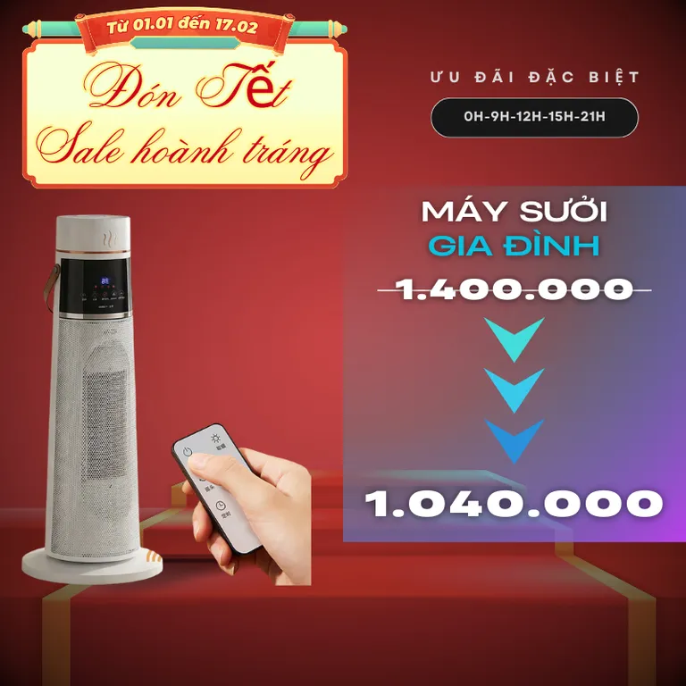 Máy Sưởi Gốm PTC Tháp Cao Cấp Kết Hợp Phun Sương Dưỡng Da Tỏa Nhiệt 360° Điều Khiển Từ Xa Tặng Kèm Thư Cảm Ơn