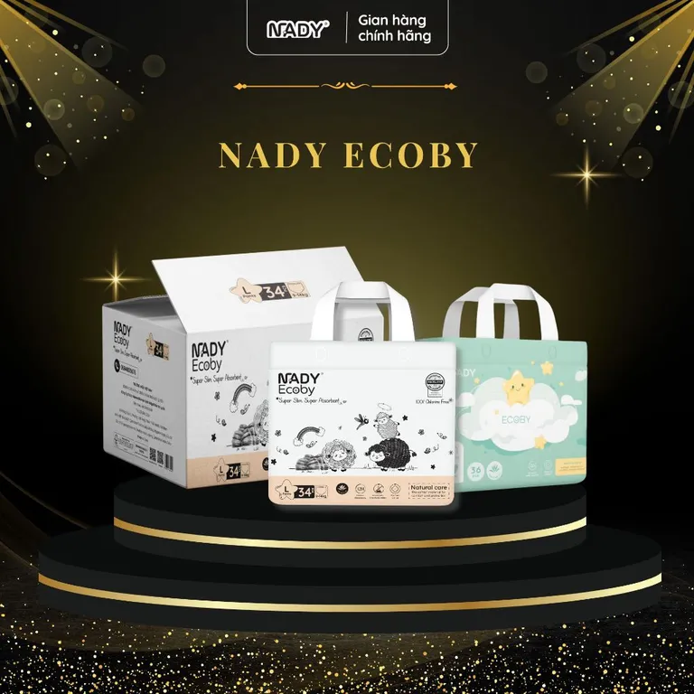 Bỉm NADY Ecoby Dán/Quần NB45/S42/M40/M36/L34/XL32/XXL30 Siêu Mỏng, Siêu Thấm Hút