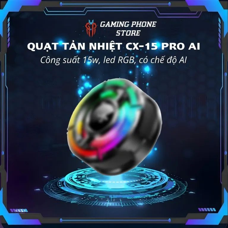 Quạt tản nhiệt điện thoại sò lạnh CX15 Pro AI RGB Gaming thế hệ mới đóng băng bề mặt
