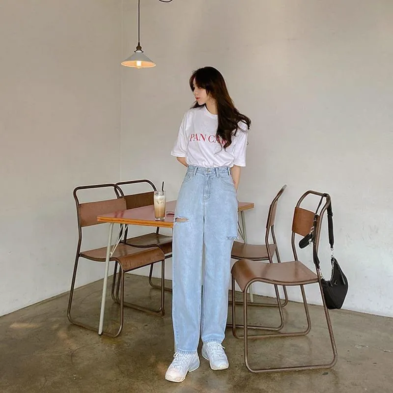 Quần ống rộng mix với áo thun
