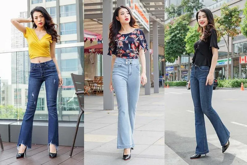 Áo thun kết hợp với quần ống loe