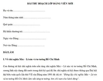 [Mẫu] Bài thu hoạch lớp đảng viên mới Đầy Đủ nhất