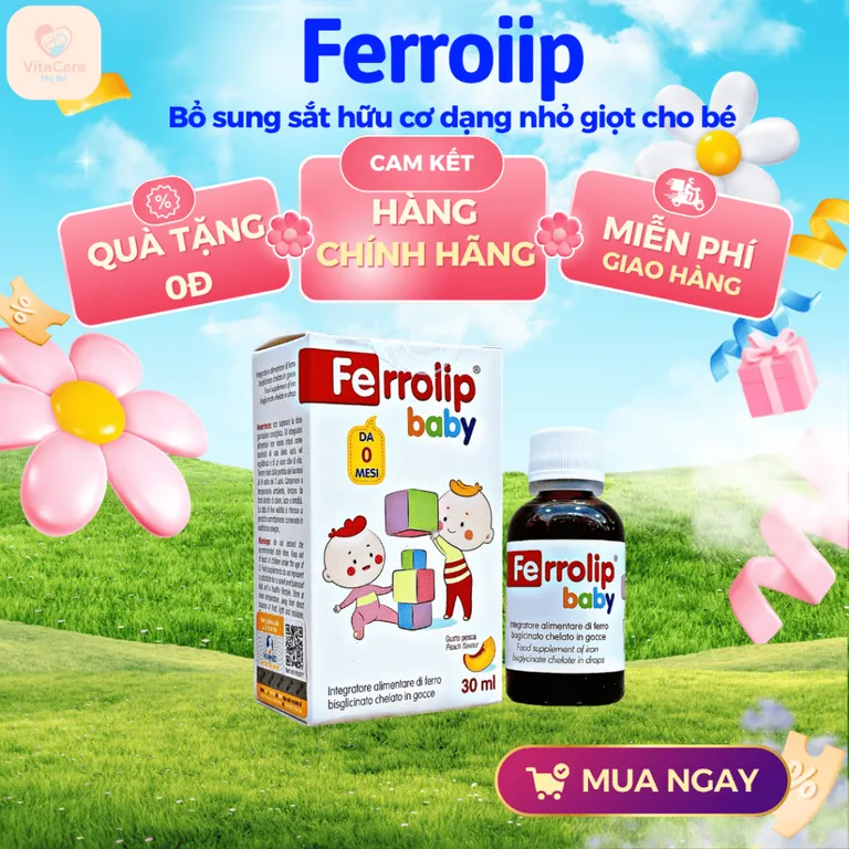 Sắt siro Ferrolip baby bổ sung sắt hữu cơ dạng nhỏ giọt cho bé vị đào thơm ngon lọ 30ml chính hãng