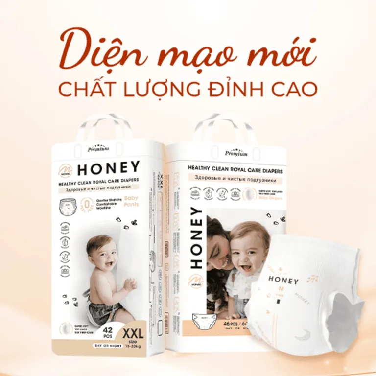[DÙNG THỬ] Bỉm dán quần HONEY PREMIUM Chống Hăm Đỏ -size DÁN NB/S/M QUẦN M/L/XL/XXL/3XL/4XL