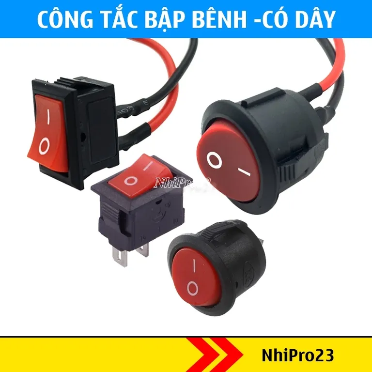 Công Tắc - On/Off có dây nối Công tắc bập bênh tròn 2 vị trí công tắc nhựa 3 chân giá rẻ