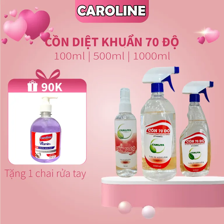 Cồn xịt khuẩn, chai 1000ml, 500ml, 100ml có vòi xịt, 70 độ