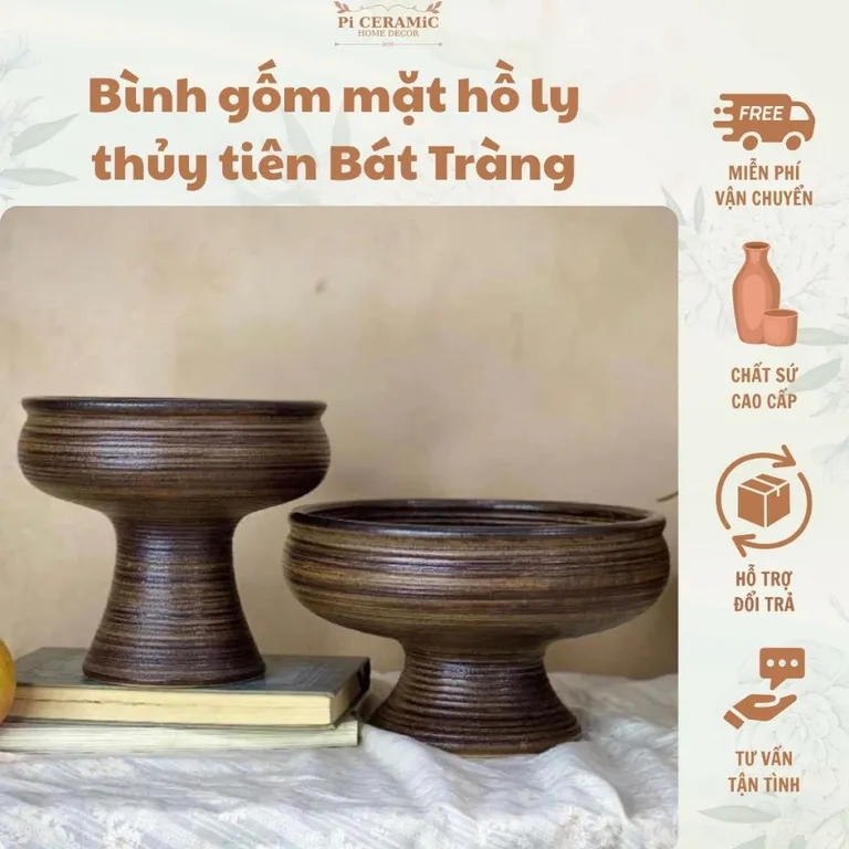 Bình gốm mặt hồ ly thủy tiên Bát Tràng vân ganh Ly ang cắm hoa Bình gốm sứ trang trí, bày hoa quả