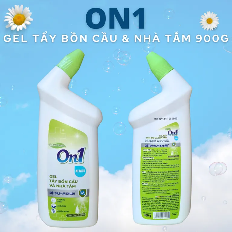 Combo 2 Chai Gel Tẩy Vệ Sinh Bồn Cầu Và Nhà Tắm On1 900G Attack (Diện Mạo Mới) - Diệt 99,9% Vi Khuẩn
