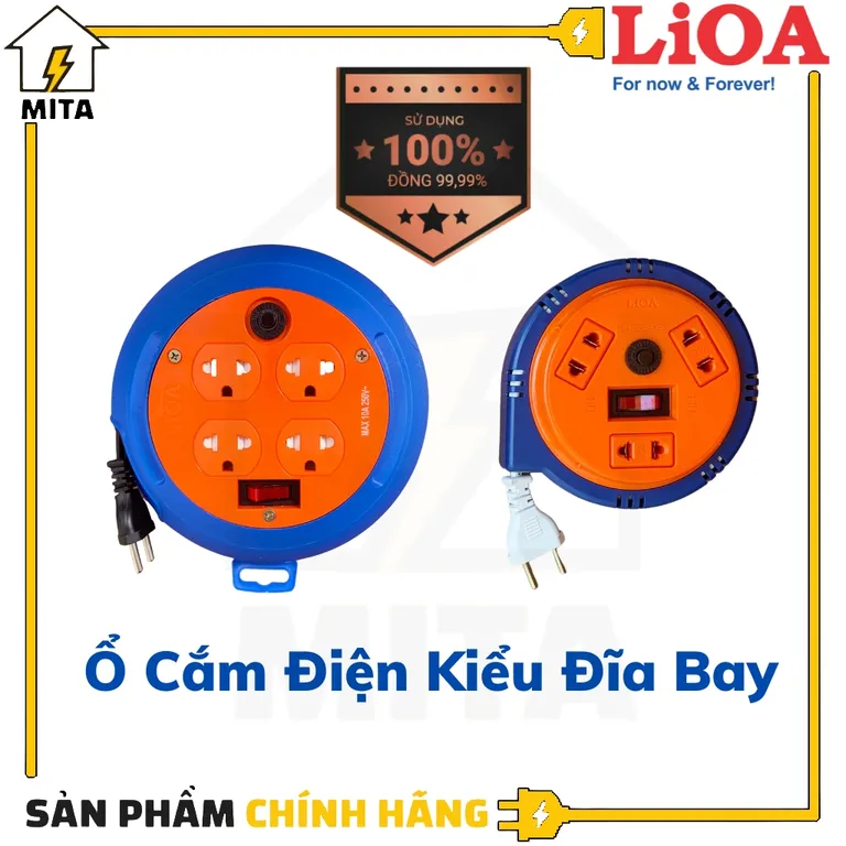 Ổ cắm điện LiOA kéo dài quay tay kiểu đĩa bay 3 ổ dây dài 3m/5m/10m - MITA