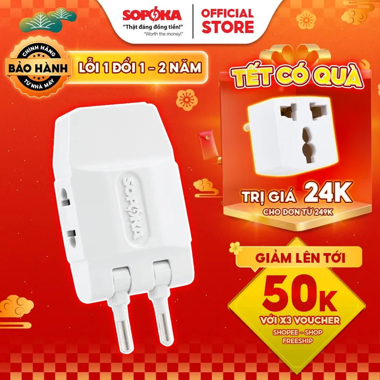 Ổ Chia Điện Thông Minh SOPOKA Q3T-Q5T Chống Tuột Phích, Thiết Kế Xoay 180 Độ Nhiều Lỗ Cắm Bảo Hành 2 Năm