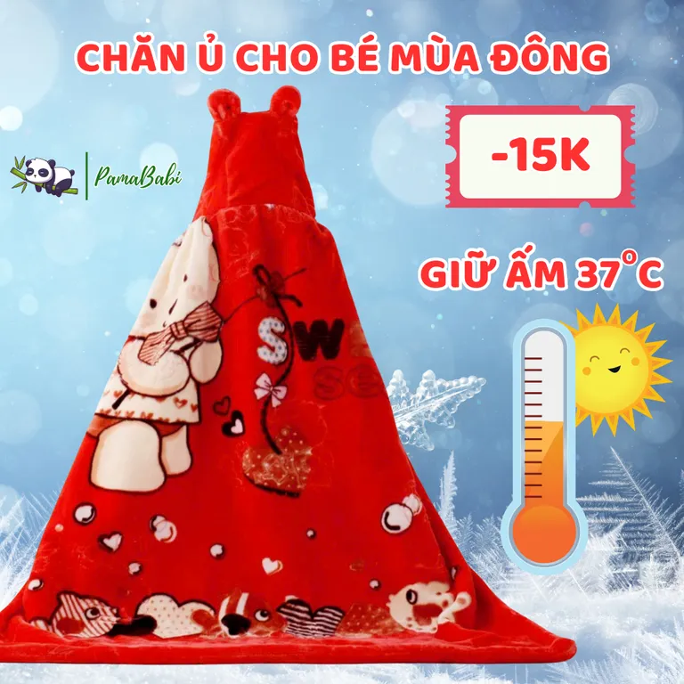 Chăn Ủ Cho Bé Sơ Sinh Lông Tuyết 2 Lớp Dày Có Khuy Bấm, Túi ngủ mùa đông cho bé, Ủ choàng cho bé